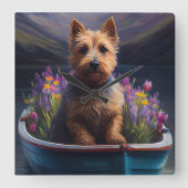 Australian Terrier on Paddle: Ein Landschaftliches Quadratische Wanduhr (Vorderseite)
