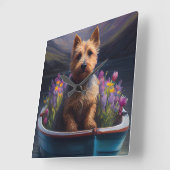 Australian Terrier on Paddle: Ein Landschaftliches Quadratische Wanduhr (Winkel)