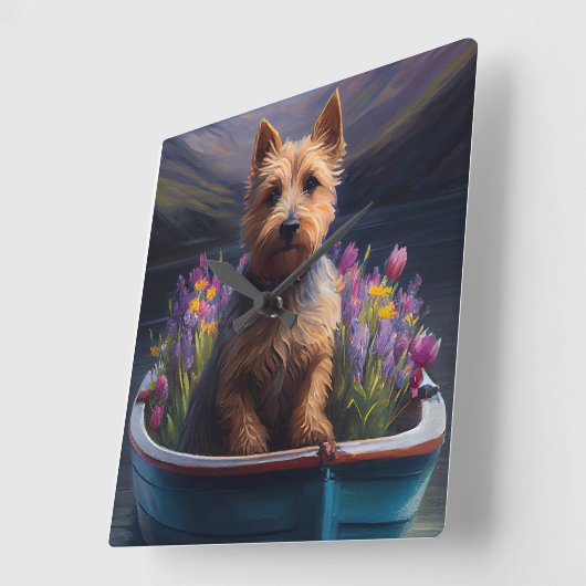 Australian Terrier on Paddle: Ein Landschaftliches Quadratische Wanduhr (Winkel)