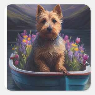 Australian Terrier on Paddle: Ein Landschaftliches Quadratischer Aufkleber