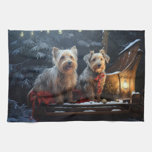 Australian Terrier Snowy Sleigh Weihnachtsdekor Geschirrtuch (Horizontal)
