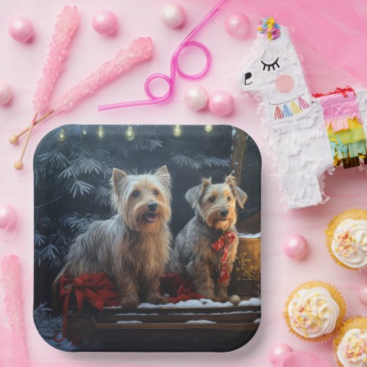 Australian Terrier Snowy Sleigh Weihnachtsdekor Pappteller (Party)