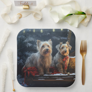 Australian Terrier Snowy Sleigh Weihnachtsdekor Pappteller