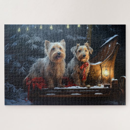 Australian Terrier Snowy Sleigh Weihnachtsdekor Puzzle (Horizontal)