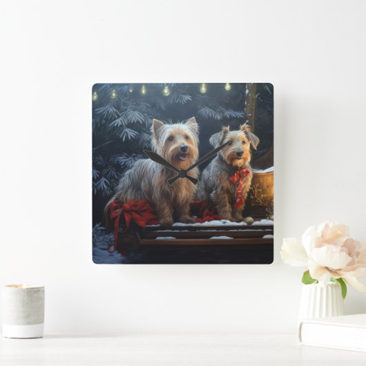 Australian Terrier Snowy Sleigh Weihnachtsdekor Quadratische Wanduhr (Zuhause)