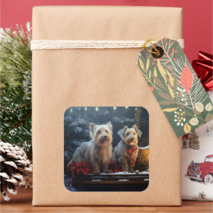 Australian Terrier Snowy Sleigh Weihnachtsdekor Quadratischer Aufkleber