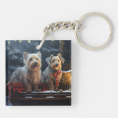 Australian Terrier Snowy Sleigh Weihnachtsdekor Schlüsselanhänger (Rückseite)