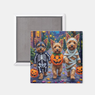Australian Terrier Trick-or-Treating zu Halloween Magnet