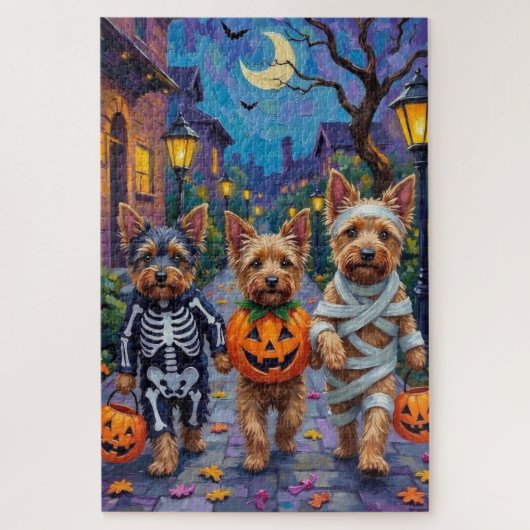 Australian Terrier Trick-or-Treating zu Halloween Puzzle (Vertikal)