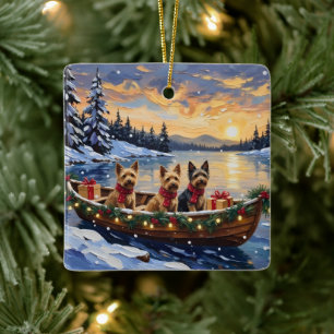 Australian Terrier Weihnachtsboot Urlaub Keramikornament