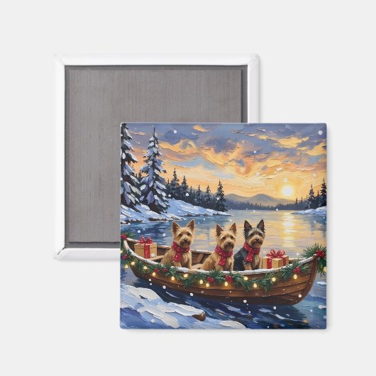 Australian Terrier Weihnachtsboot Urlaub Magnet (Vorderseite/Rückseite)