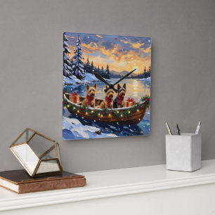 Australian Terrier Weihnachtsboot Urlaub Quadratische Wanduhr