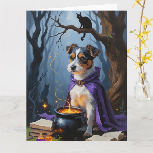 Australian Terrier Whimsical Halloween Painting Karte (Gelbe Blume)