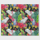 Australian Tropical Parrots Black Geschenkpapier (Flach)