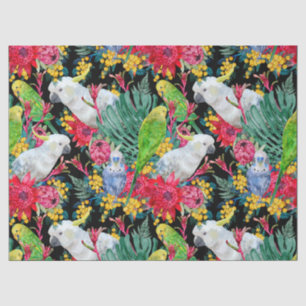 Australian Tropical Parrots Black Seidenpapier