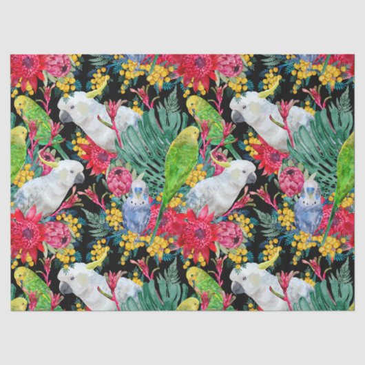 Australian Tropical Parrots Black Seidenpapier (Vorderseite)