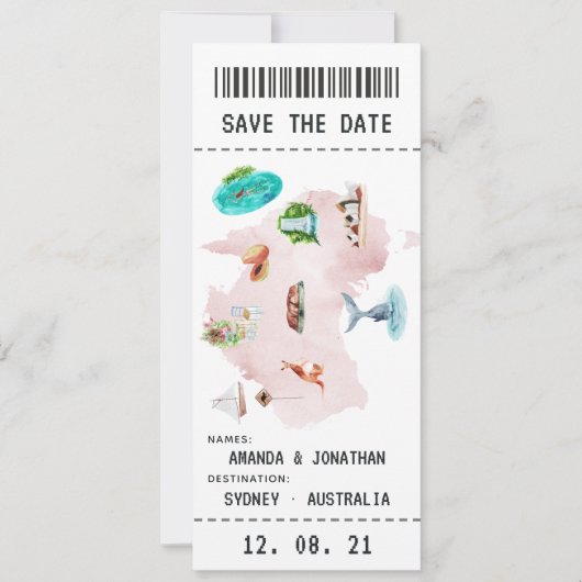 Australian Wedding Boarding Pass Save the Date (Vorderseite)