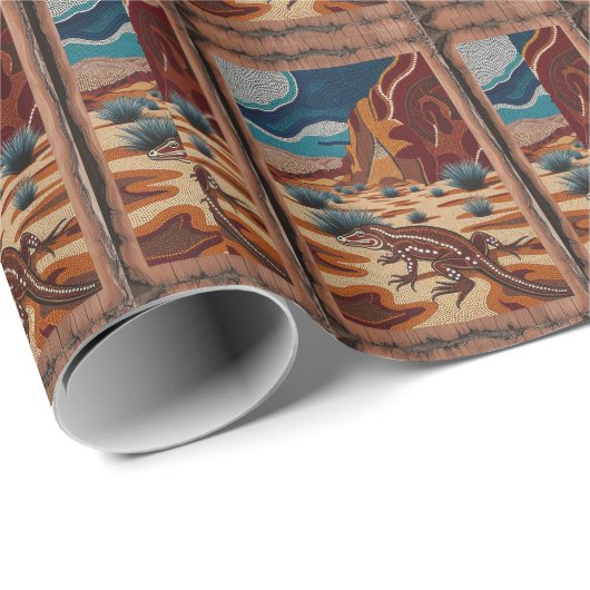 Australian Wild Lizard Wildlife Scene Geschenkpapier (Rolleneckpunkt)