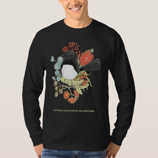 Australian Willie Wagtail and Wildflowers T-Shirt (Vorderseite)