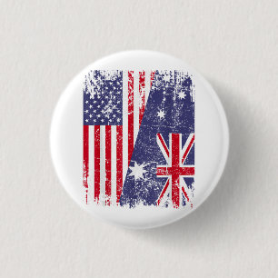 AUSTRALIANISCHE ROOTS Halbe amerikanische Flagge A Button