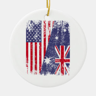 AUSTRALIANISCHE ROOTS Halbe amerikanische Flagge A Keramik Ornament