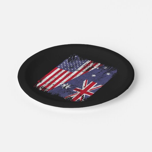 AUSTRALIANISCHE ROOTS Halbe amerikanische Flagge A Pappteller (Schrägansicht)