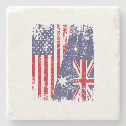 AUSTRALIANISCHE ROOTS Halbe amerikanische Flagge A Steinuntersetzer (Vorderseite)