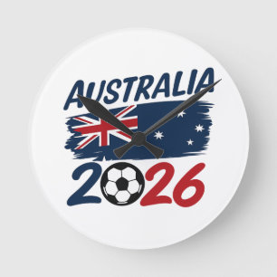 Australien 2026 Fußballfan-Design Flaggenfarben Runde Wanduhr