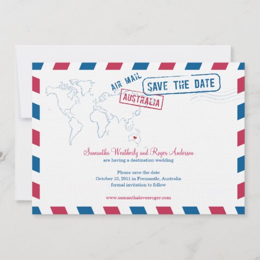 Australien Air Mail Wedding Save the Date (Vorderseite)