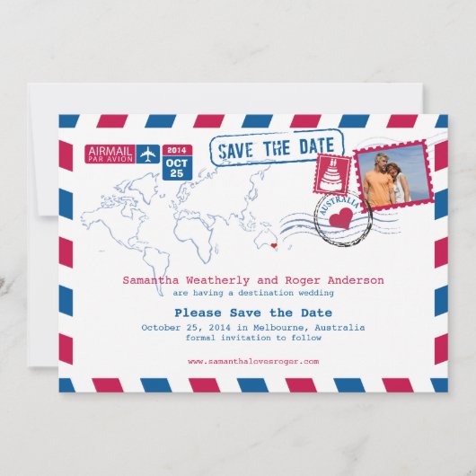 Australien Air Mail Wedding Save the Date (Vorderseite)