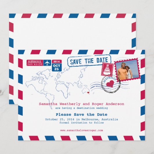 Australien Air Mail Wedding Save the Date (Vorne/Hinten)
