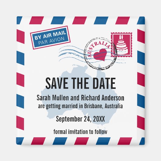 Australien Air Mail Wedding Save the Date Magnet (Vorne)