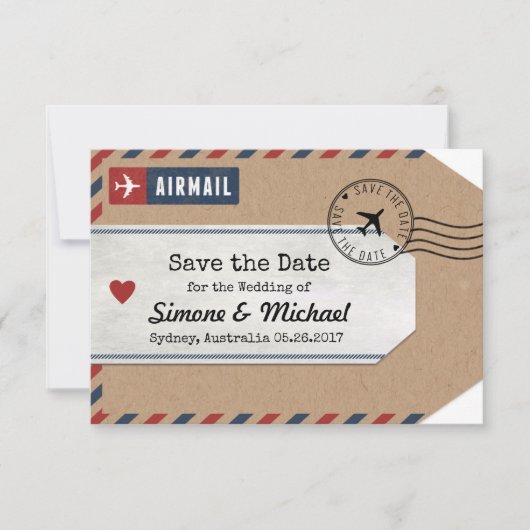 Australien Airmail Gepäckmarke Rett Datum mit Kart Save The Date (Vorderseite)
