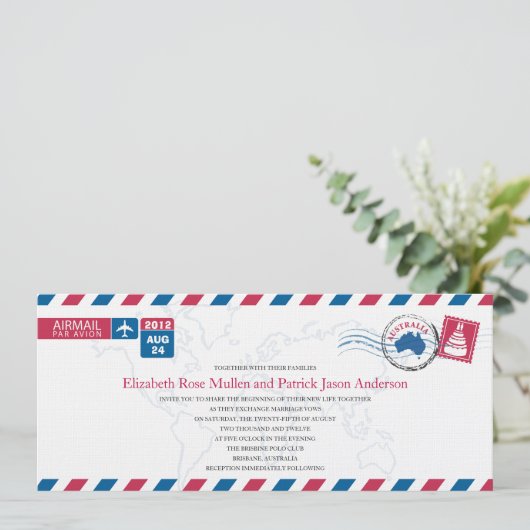 Australien Airmail Hochzeitseinladung Einladung (Stehend Vorderseite)