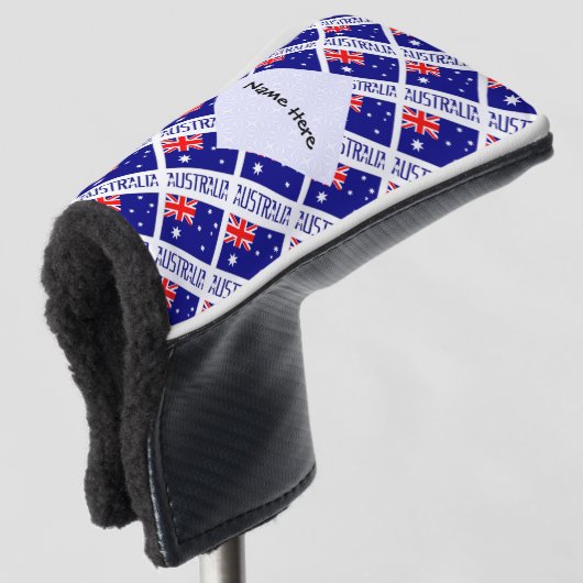 Australien Australian.Flag Tiled Black Personalisi Golf Headcover (3/4 Vorderseite)