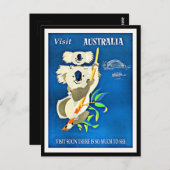 Australien - Besuch Australiens, Vintage Illustrat Postkarte (Vorne/Hinten)