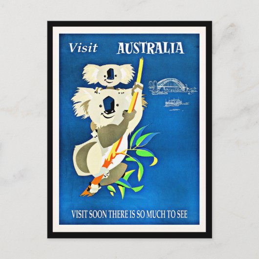 Australien - Besuch Australiens, Vintage Illustrat Postkarte (Vorderseite)