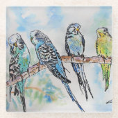 Australien Birds Budgie Watercolor Art Schlüsselri Glasuntersetzer (Vorderseite)