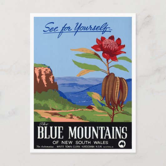Australien Blaue Berge restauriert Vintage Poster Postkarte (Vorderseite)