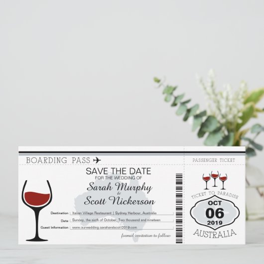 Australien Boarding Pass Save the Date (Stehend Vorderseite)