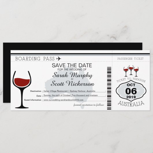 Australien Boarding Pass Save the Date (Vorne/Hinten)