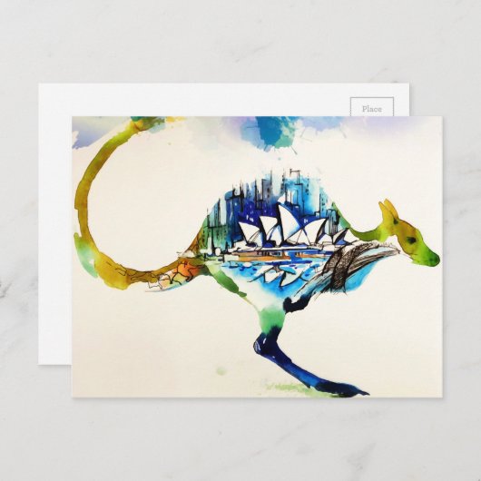 Australien City Skyline Liebe Watercolor Postkarte (Vorne/Hinten)