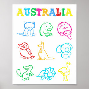 Australien Day Todler Shirt Funny Animals Australi Poster