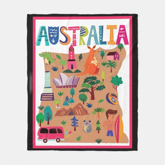Australien farbenfrohes Reiseplakat Fleecedecke (Vorderseite)