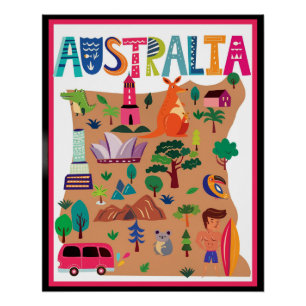 Australien farbenfrohes Reiseplakat Poster