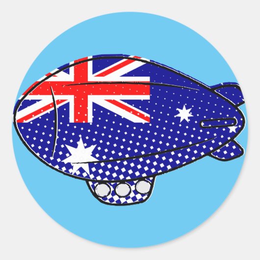 Australien Flagge Blimp Ballon in Blue Sky Custom Runder Aufkleber (Vorderseite)