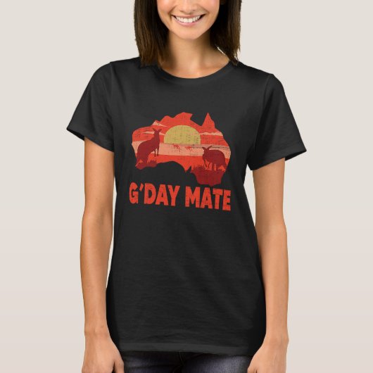 Australien Gday Mate Kangaroo Australische Symbole T-Shirt (Vorderseite)