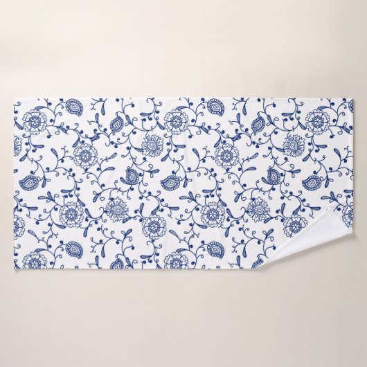 Australien Hamptons Style Blue White Floral Muster Badehandtuch (Badehandtuch)