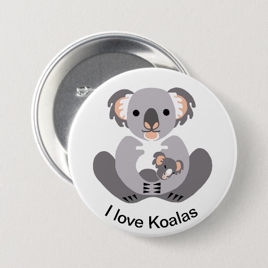 Australien - I Liebe KOALAS - Marsupial - Wildlife Button (Vorne & Hinten)