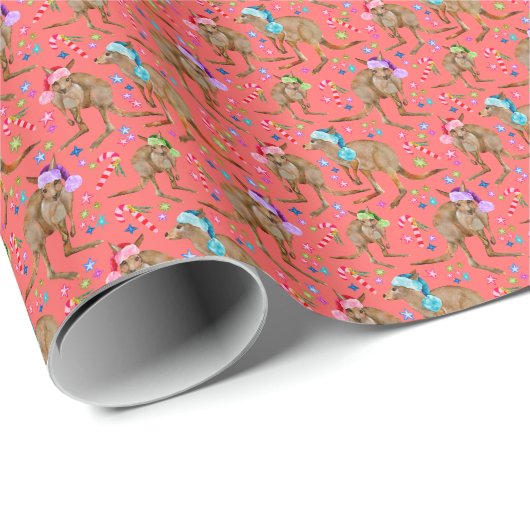 Australien Kangaroo Weihnachts Pink Wrapping Paper Geschenkpapier (Rolleneckpunkt)